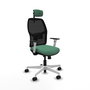 Chaise Alfera Synchrone/Traslack Maille/tissu Vert émeraude Maille Noir Structure polyamide blanc Accoudoirs noirs et blancs Appui-tête 2D Roulettes 65mm nylon