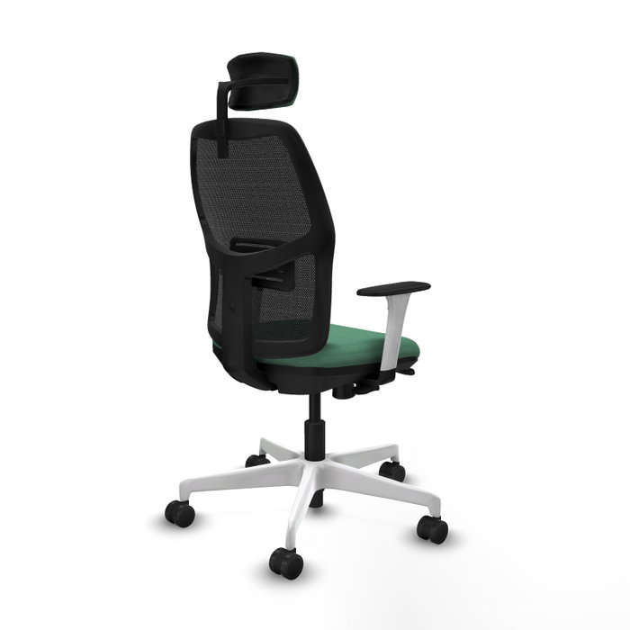 Chaise Alfera Synchrone/Traslack Maille/tissu Vert émeraude Maille Noir Structure polyamide blanc Accoudoirs noirs et blancs Appui-tête 2D Roulettes 65mm nylon