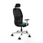 Chaise Alfera Synchrone/Traslack Maille/tissu Vert émeraude Maille Noir Structure polyamide blanc Accoudoirs noirs et blancs Appui-tête 2D Roulettes 65mm nylon