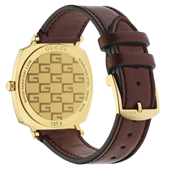 Gucci YA157405 - Montre Unisexe en Cuir Rouge et Acier Doré Gucci YA157405 - Montre Unisexe en Cuir Rouge et Acier Doré