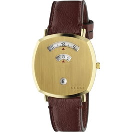 Gucci YA157405 - Montre Unisexe en Cuir Rouge et Acier Doré