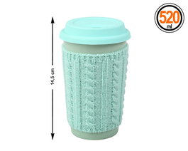 Mug en céramique vert avec chauffe-tasse et couvercle 520 ml