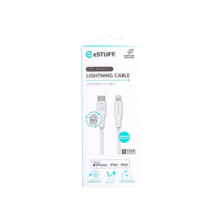 eSTUFF Câble USB-C vers Lightning INFINITE (GRS) 1 m Blanc eSTUFF Câble USB-C vers Lightning INFINITE (GRS) 1 m Blanc
