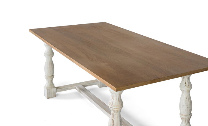 GINER Y COLOMER Table de salle à manger rectangulaire en bois de manguier naturel avec pieds tournés blanc vieilli 200 cm