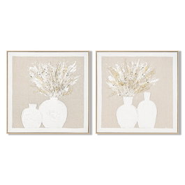 Toile Home ESPRIT Blanc Beige Vase Cottage 62 x 4,5 x 62 cm (2 Unités)