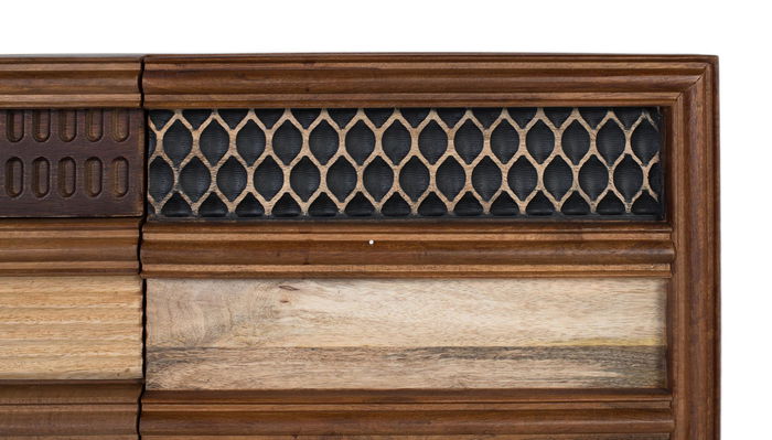 GINER Y COLOMER Meuble TV Texturiza2 - Buffet en bois de manguier avec décor géométrique, 2 portes et 3 tiroirs - Marron