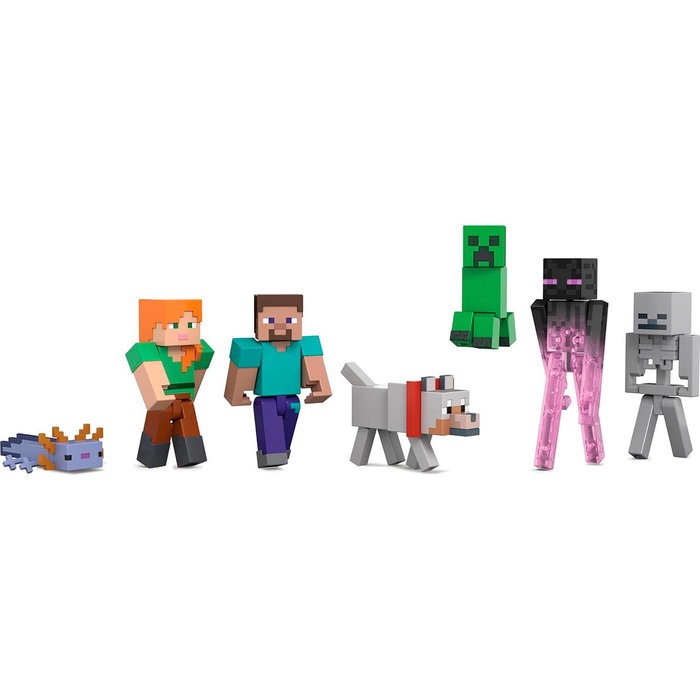 Mattel Minecraft - Pack Construction de Mondes - Set de 7 Figurines Articulées 8,25 cm avec Code Digital Inclus - Pour Enfants 6 ans et plus
