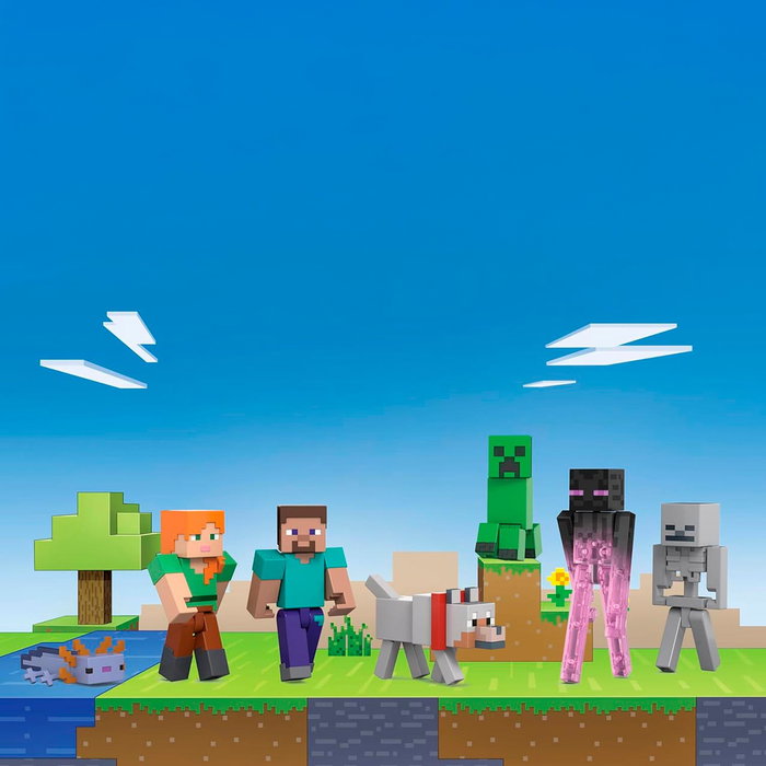Mattel Minecraft - Pack Construction de Mondes - Set de 7 Figurines Articulées 8,25 cm avec Code Digital Inclus - Pour Enfants 6 ans et plus