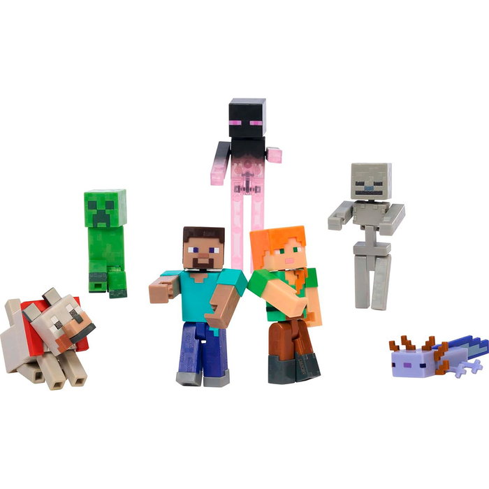Mattel Minecraft - Pack Construction de Mondes - Set de 7 Figurines Articulées 8,25 cm avec Code Digital Inclus - Pour Enfants 6 ans et plus