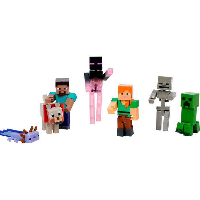 Mattel Minecraft - Pack Construction de Mondes - Set de 7 Figurines Articulées 8,25 cm avec Code Digital Inclus - Pour Enfants 6 ans et plus