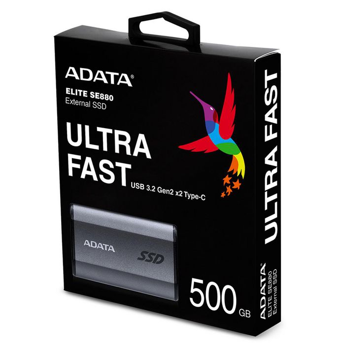 ADATA Elite SE880 SSD externe portable 500 Go USB-C 3.2 Gen2 x2 jusqu'à 2000 MB/s, gris titane