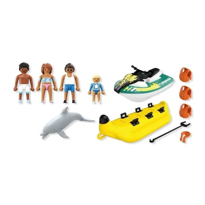 Playmobil 71905 Scooter des Mers avec Banane Tractée, 4 Personnages et Dauphin - Set de 22 Pièces My Life Vacances à la Plage, Jouet pour Enfants dès 4 Ans