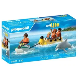 Playmobil 71905 Scooter des Mers avec Banane Tractée, 4 Personnages et Dauphin - Set de 22 Pièces My Life Vacances à la Plage, Jouet pour Enfants dès 4 Ans