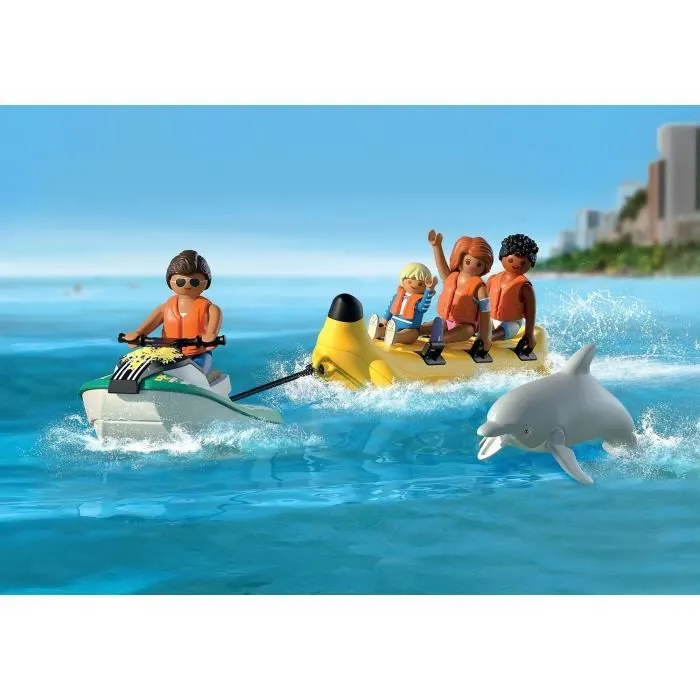 Playmobil 71905 Scooter des Mers avec Banane Tractée, 4 Personnages et Dauphin - Set de 22 Pièces My Life Vacances à la Plage, Jouet pour Enfants dès 4 Ans