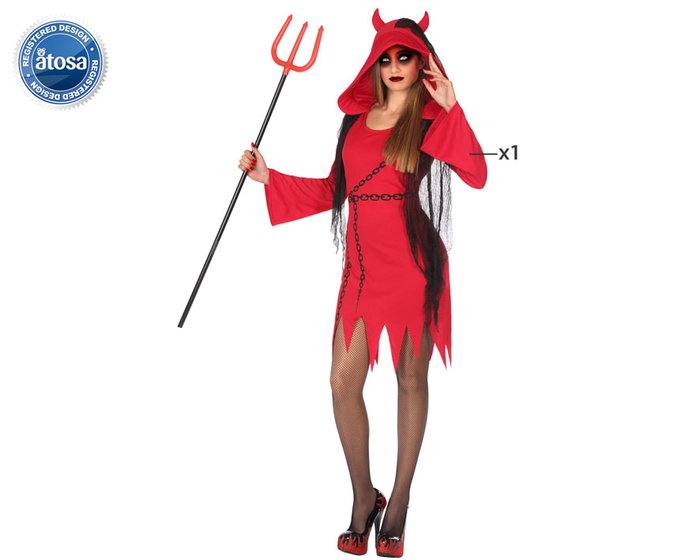 Déguisement Halloween Demonia Femme Adulte Rouge, Taille XS-S, Tenue Démon avec Capuche en Polyester Déguisement Halloween Demonia Femme Adulte Rouge, Taille XS-S, Tenue Démon avec Capuche en Polyester