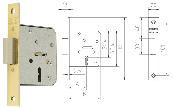 MCM Serrure à encastrer pour bois 1513-2-35=35 laitonée à chant droit MCM Serrure à encastrer pour bois 1513-2-35=35 laitonée à chant droit
