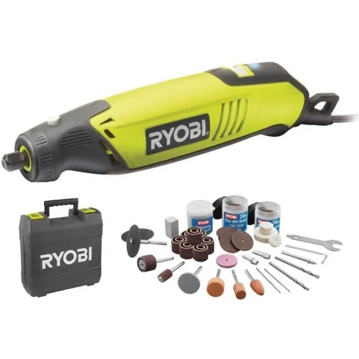 Ryobi EHT150V - Mini-outil rotatif multifonction 150 W, 10 000 à 35 000 tr/min - Coffret avec 115 accessoires (découpe, ponçage, polissage, gravure) Ryobi EHT150V - Mini-outil rotatif multifonction 150 W, 10 000 à 35 000 tr/min - Coffret avec 115 accessoires (découpe, ponçage, polissage, gravure)