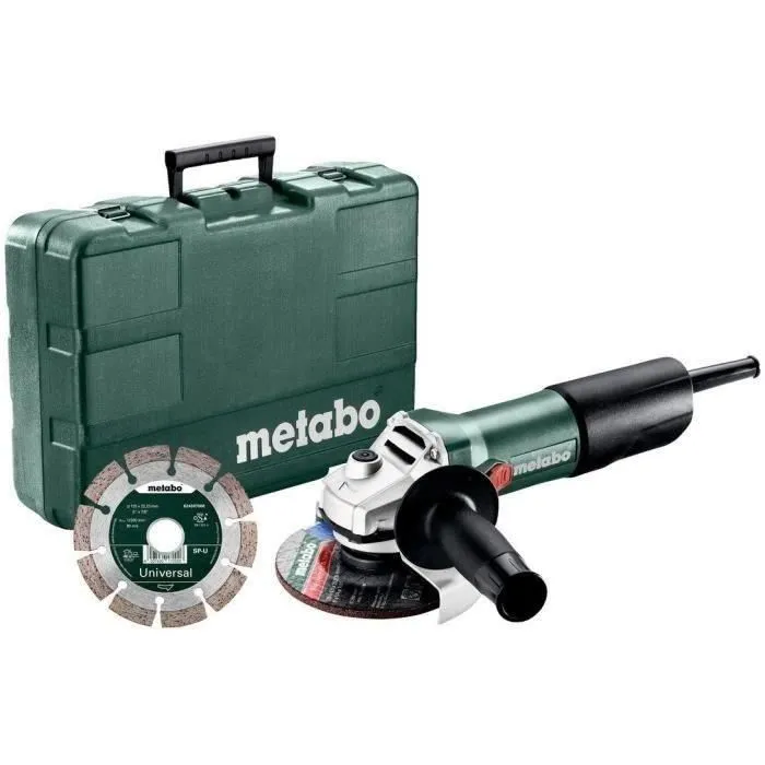 Metabo W 850-125 Meuleuse d'angle filaire 850W 125mm avec disque diamant et malette de rangement - Idéale pour meulage béton Metabo W 850-125 Meuleuse d'angle filaire 850W 125mm avec disque diamant et malette de rangement - Idéale pour meulage béton