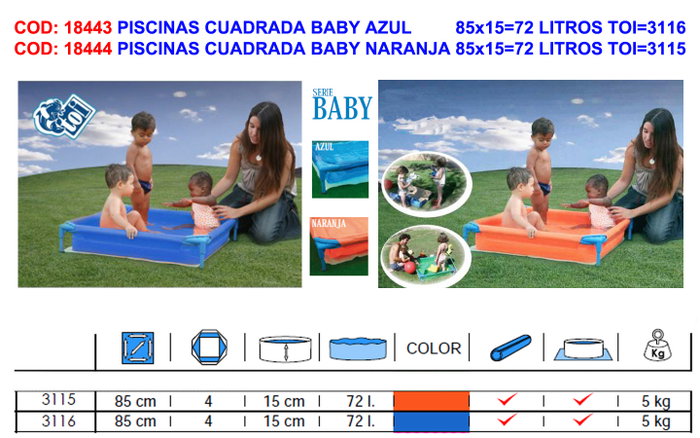 Piscine carrée Baby orange 85x15 cm (72 litres) Piscine carrée Baby orange 85x15 cm (72 litres)