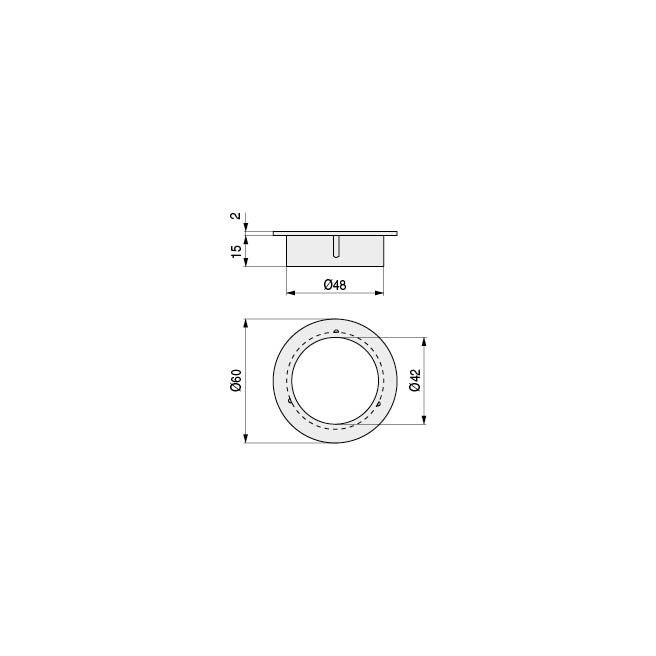 HERRAJES ALK Aro pasacable D48-60 sans couvercle en plastique gris, pour passage de câbles et ventilation de lit superposé, diamètre 60 mm