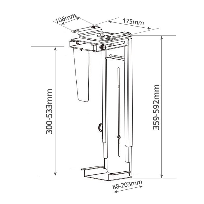 Holmios Support pour CPU sous bureau ajustable en acier noir Holmios Support pour CPU sous bureau ajustable en acier noir