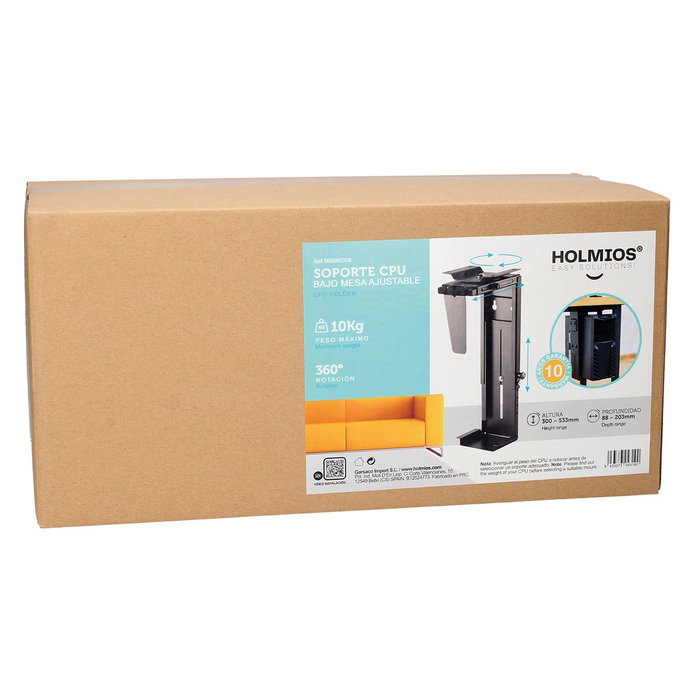 Holmios Support pour CPU sous bureau ajustable en acier noir Holmios Support pour CPU sous bureau ajustable en acier noir