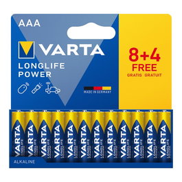 Varta Pile alcaline Longlife Power AAA LR03 1,5 V - Lot de 12 (blister carton) Ø10,5 x 44,5 mm