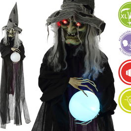 Figure Décoration Halloween Bruja Colgante Suspension 183 cm avec Bola Luminosa, Lumière, Sonido et Son Activable