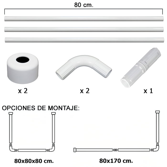 MAURER Barre pour rideau de douche universelle aluminium blanc 80 x 170 cm