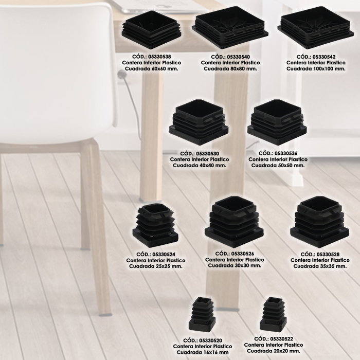 WOLFPACK LINEA PROFESIONAL Embout de protection plastique carré noir 100x100 mm, 25 unités