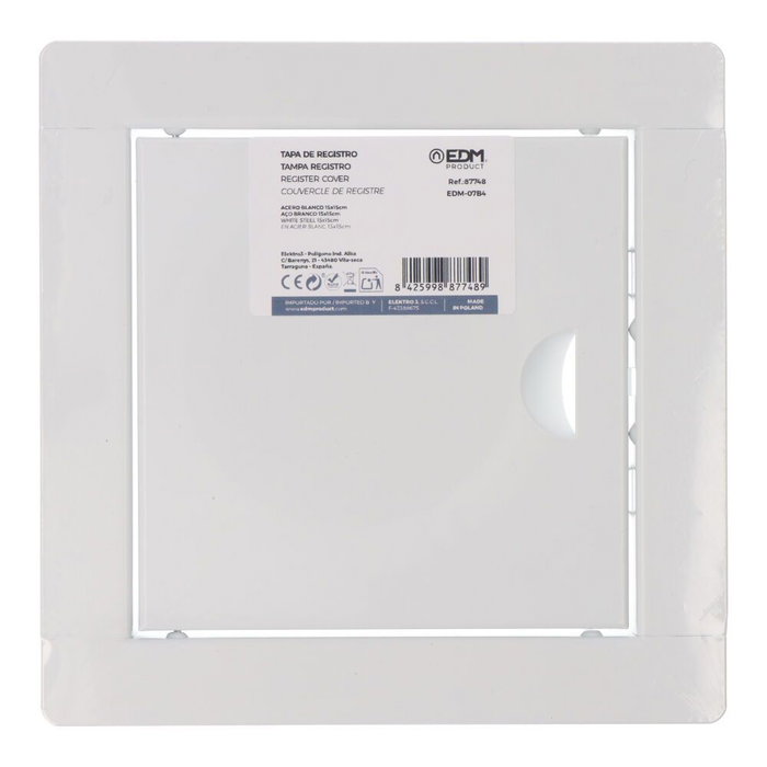 Edm Plaque de visite carrée en acier inoxydable blanc 15x15 cm (encastrement 19,5x19,5 cm)
