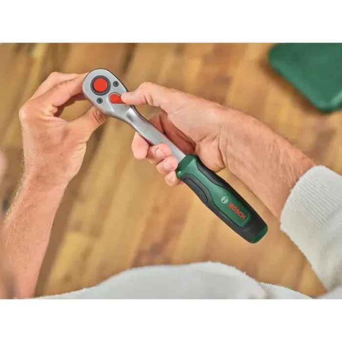 Bosch Set de Cliquets 57 Pièces 1/4" et 1/2" avec 55 Accessoires - Softgrip, Couple Élevé, Coffret de Transport pour Bricolage