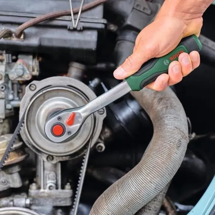 Bosch Set de Cliquets 57 Pièces 1/4" et 1/2" avec 55 Accessoires - Softgrip, Couple Élevé, Coffret de Transport pour Bricolage