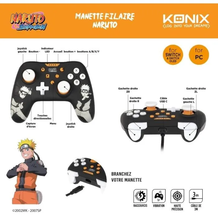 Konix Manette Filaire Naruto Shippuden pour Nintendo Switch et PC avec Vibration et Câble de 3 m - Noire Konix Manette Filaire Naruto Shippuden pour Nintendo Switch et PC avec Vibration et Câble de 3 m - Noire