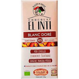 SALDAC Chocolate Blanc Doré 40% Cacao Bio 100 g - Chocolat blanc bio sans gluten, aliment vegan, 100 g