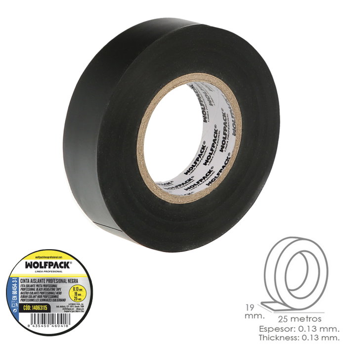 WOLFPACK LINEA PROFESIONAL Ruban Isolant Professionnel Noir 19 mm x 25 m WOLFPACK LINEA PROFESIONAL Ruban Isolant Professionnel Noir 19 mm x 25 m
