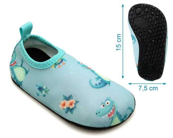 KioKids Chaussons aquatiques enfants avec motif crocodiles, vert, taille Eur 24, Happy Summer, suelle antidérapante et plantille amovible