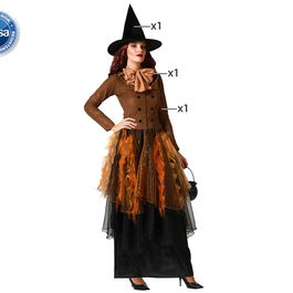 Déguisement Sorcière Marron pour Femme Adulte - Robe avec Jupe en Tulle et Chapeau, Taille XS-S - Idéal pour Halloween et Fêtes