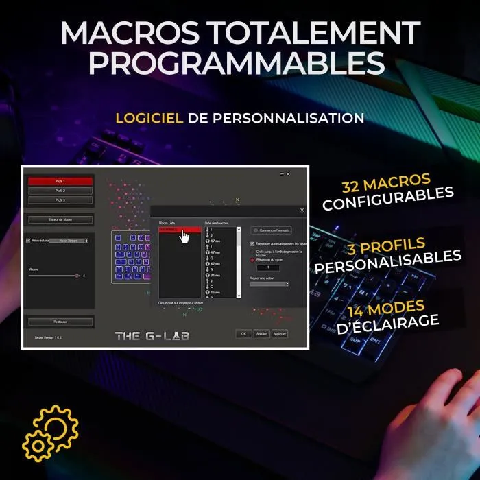 The G-Lab KEYZ TUNGSTEN EX - Clavier gamer sans fil 2.4 GHz compact avec rétroéclairage RGB, 32 macros et touches anti-ghosting pour PC gaming