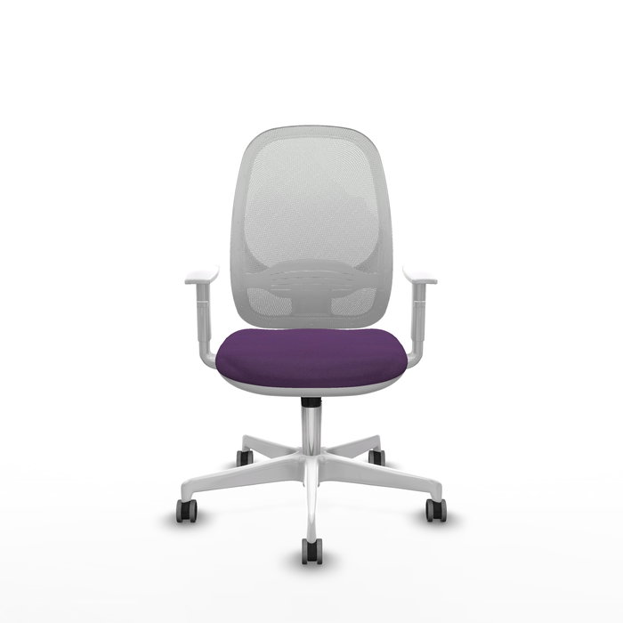 Chaise Cilanco Synchro 3 positions Maille/tissu Pourpre Maille Blanc Structure polyamide blanc Accoudoirs blancs Sans appui-tête Roulettes 65mm pour moquette