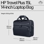 HP Travel Plus Sacoche Ordinateur Portable 14 Pouces, 15-20 L, Polyester Recyclé, Compartiment Rembourré, Poche Antivol RFID, 180° Ouverture
