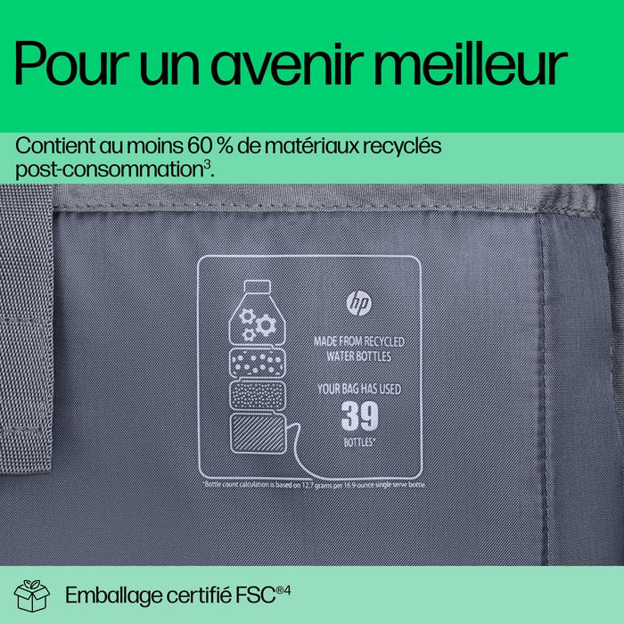 HP Travel Plus Sacoche Ordinateur Portable 14 Pouces, 15-20 L, Polyester Recyclé, Compartiment Rembourré, Poche Antivol RFID, 180° Ouverture