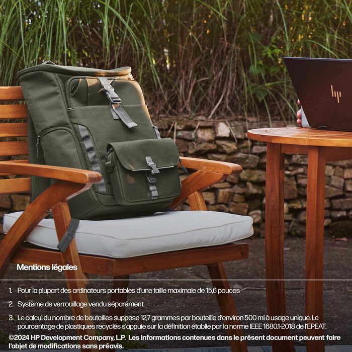 HP Sac à dos modulaire 3-en-1 pour PC portable 15,6 pouces - 27 L - Conçu avec plastique recyclé - Housse détachable