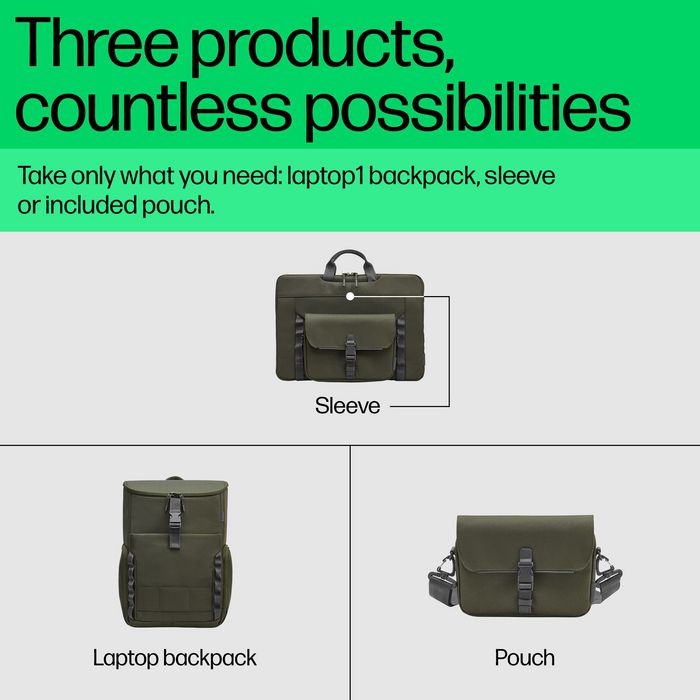HP Sac à dos modulaire 3-en-1 pour PC portable 15,6 pouces - 27 L - Conçu avec plastique recyclé - Housse détachable