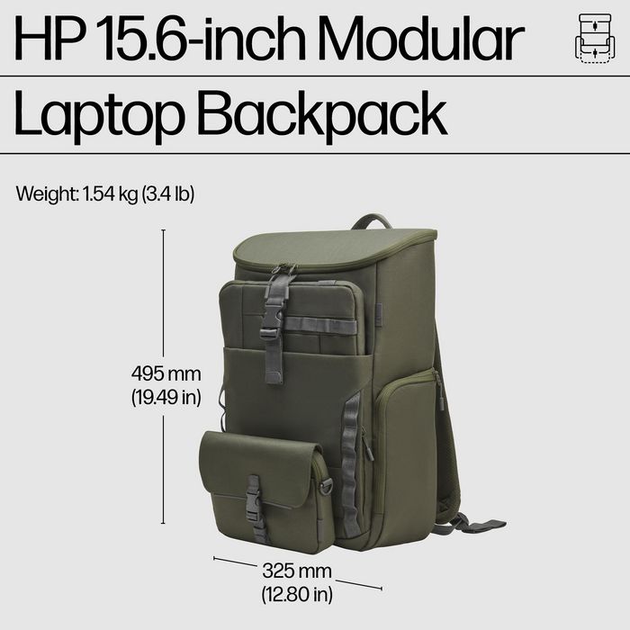 HP Sac à dos modulaire 3-en-1 pour PC portable 15,6 pouces - 27 L - Conçu avec plastique recyclé - Housse détachable