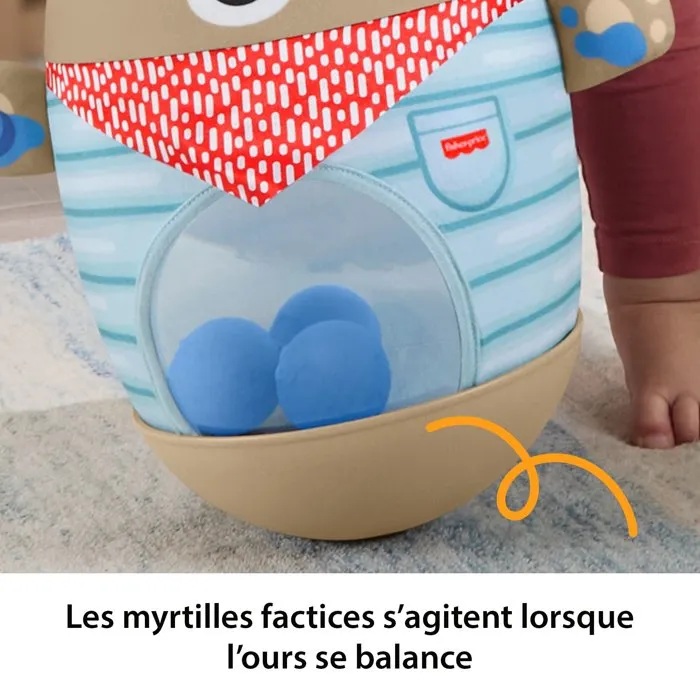Fisher-Price - Mon Grand Ours A Balles - Ourson à bascule avec balles myrtilles dans son ventre transparent - Tissu doux - Pour enfant - 33 cm