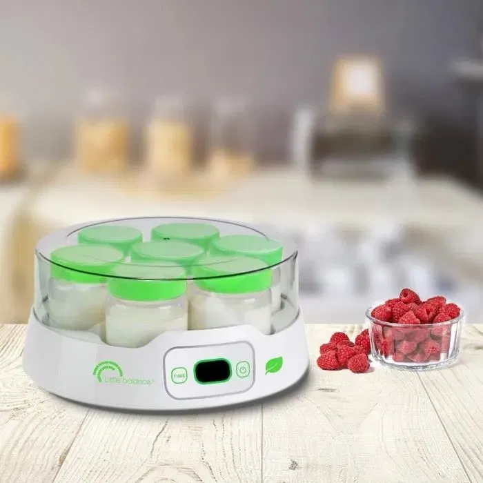 Little Balance Yaourtière - 13 pots en verre de 190 ml, capacité 7 pots, programmable jusqu'à 14h avec minuteur - 20W - Idéale pour yaourts et desserts maison