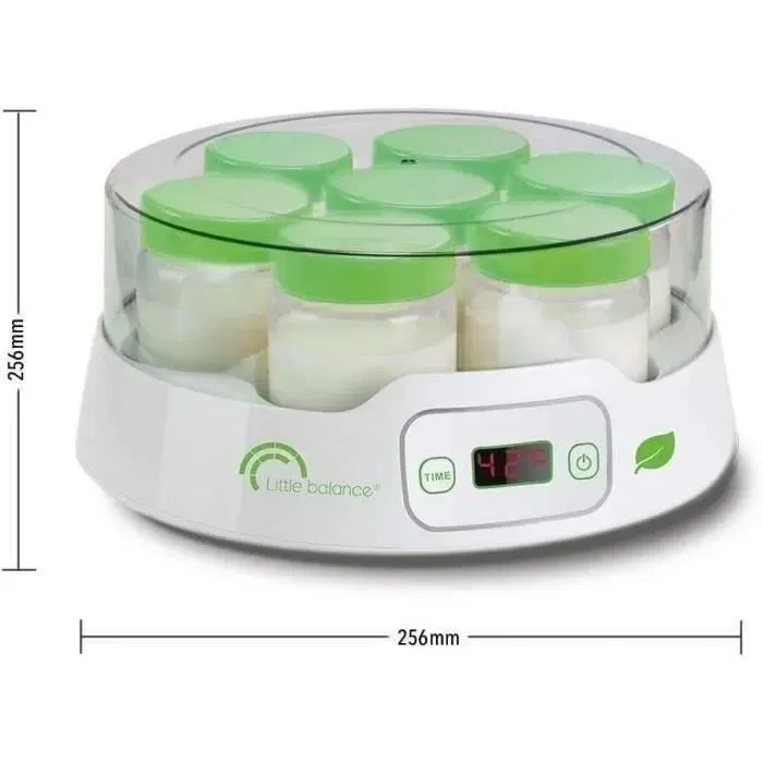 Little Balance Yaourtière - 13 pots en verre de 190 ml, capacité 7 pots, programmable jusqu'à 14h avec minuteur - 20W - Idéale pour yaourts et desserts maison