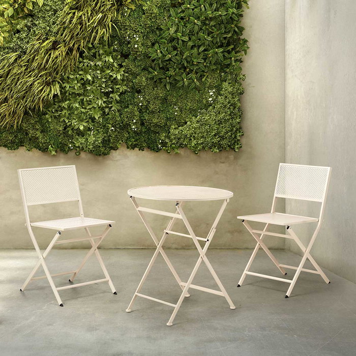 Ibergarden Set Table et 2 Chaises Blanc Cassé 96x60x22 cm Métal
