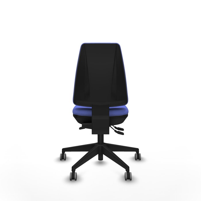 Chaise Elche Asynchrone Tissu Bleu clair Base pyramidale noire Sans accoudoirs Sans appui-tête Roulettes 65mm pour moquette